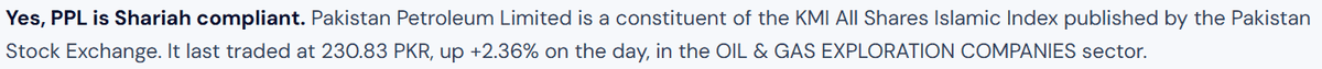 The first line of a company page: Yes, PPL is Shariah compliant, followed by the index it belongs to